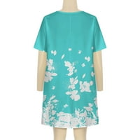 CLLIOS Ženski ljetni casual okrugli vrat Sklopivi kratki rukav sa džepom tiskanim haljinama za žene