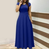 Haljina za žene - Maxi Solid Fit Flare Elegant Slim Dres Dres kratkih rukava Dress Drew Plave