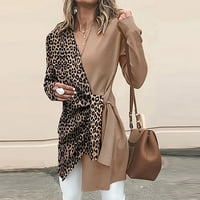 Deagia ženske lagane jakne zip up dukseve za modnu V-izrez Leopard s dugim rukavima, kontrastna boja,