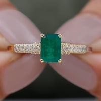Jewels Rosec 1. CT Dame Octagon Cut smaragdni pasijans Vintage prsten sa moissite bočnim kamenjem, 14k