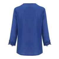 Ženska modna casual solidna čipkasti vrhovi V-izrez bluza Polu-rukave majice