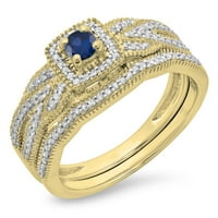 Dazzlingock Collection 10k Round Blue Sapphire & White Diamond Bridal Halo Angažman prsten za angažman,