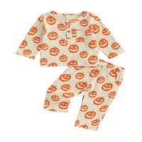 Gwiyeopda Toddler Baby Boy Halloween Outfit dugih rukava Pumpkin tisak + Hlače Fall odjeća za novorođenčad