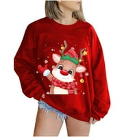 Ženske božićne vrhove Santa tiskani pulover Labavi plus veličina majica s dugim rukavima okrugli vrat