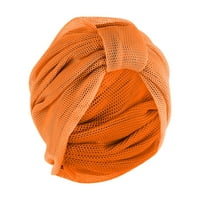 Printoxy Women Solid Mesh India Musliman Ruckele Chemo Hat Wraps Turbans Beanie Cap HeadWraps Narančasta