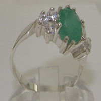 10k bijeli zlatni prirodni smaragdni i dijamantni ženski prsten