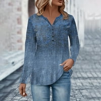 Ženski gumb dolje majice koje prodaju jeseni vrhovi dugih rukava Lagani V izrez Tie-dye Tunic Dressy prevelike majice Plaža Dame Bluza Henley Tamna Blue XL