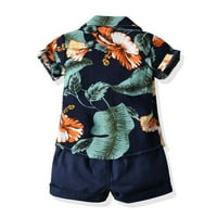 Odeerbi Toddler Summer Beach Outfits Boys Casual Short rukava Dvodijelni set okruglih vrata za tiskarstvo