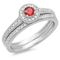 DazzlingRock kolekcija 14k okrugli rubin i bijeli dijamantski ženski set prstena za angažman, bijelo