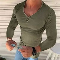 Košulje za muškarce Proljeće i ljetni V vrat sa čvrstim bojama Dugih rukava Casual Elastic Slim Fit