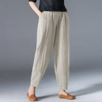 Plus kapri hlače za žene Ležerne prilike prozračne pamučne posteljine džep elastične struine labave