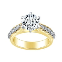 Carat Okrugli oblik Bijeli prirodni dijamantski zaručni prsten u 14K čvrsti žuto zlatni prsten veličine-6,5