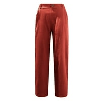 Žene Ležerne prilike pune boje tastera od elastičnih struka Udobne ravno hlače Crveni XL