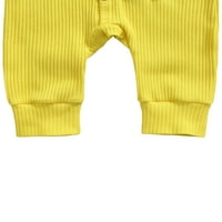 Canrulo Newborn Baby Girl Solid Color Dugi rukav RomaPipska traka za glavu Jesenska odjeća Žuta 6- mjeseci