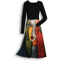Honeeladyy prodaja Online dugih rukava za ženska vintage cvjetna ugašena a-line ljuljačke haljine casual party crewneck haljine sa džepovima