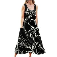 USMIXI Formalne haljine za žene plaža modni džep plus veličina Swing tenk maxi haljine u-izrez bez rukava