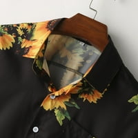 Wendunide polo majice za muškarce Muške šarene ljetne kratkih rukava labave tipke Havajska casual bluza košulje crna l