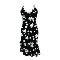 Ljetne haljine za žene cvjetne dužine koljena Ležerne prilike bez rukava s rukavama Black L