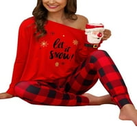Plus size žene božićni plaid pidžami postavio je božićne rame s dugim rukavima noćne odjeće