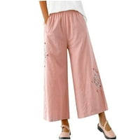 Deagia posteljina pantalone za žene jeseni viseni struk ispisane pune dužine hlače za žene Ležerne ljetne elastične visokog struka posteljine pantnih džepova obrezane hlače široke noge 3xl # 2233