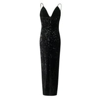 Ženske oblače čvrste V-izrez Maxi Casual Ljetna haljina bez rukava Crna L
