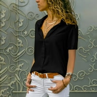 Modna ženska šifon čvrsta majica Office Ladies obični bluza s kratkim rukavima