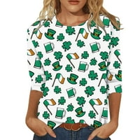 St Patricks Dan majica za časnicu za kafu Summer bluza Moda St. Patrick's Day Print T Majica Bluza s rukavima Okrugli izrez bijeli l