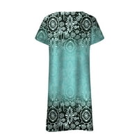 Ljetne haljine za žene tiskane V-izrez A-line kratki slobodno vrijeme kratki rukav dress plavi l