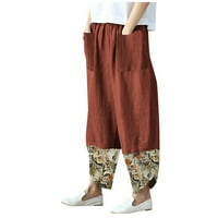 Lastesso Womens Retro stil pantalone za ispis u boji blokada latice elastične struk široke noge Capris
