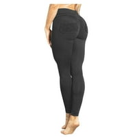 Ženske joge hlače Fitness vježbanje rastezanje visokog struka Skinny sa sisanim džepom joga hlače crna