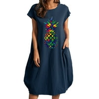 Haljine za žene Elegantna noćna haljina Okrugli vrat Print Plus size Pocket haljina cvjetna haljina