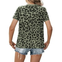 Ležerni leopard Print okrugli vrat kratkih rukava Armije Green Womens majice