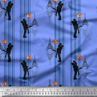 Soimoi Blue Japan Crepe satenske tkanine Stripes & Eiffelov toranj Love Ispiši šivanje šipka tkanine