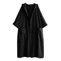 Ženski dugi kaput od kaputa Midi Duljina Oglasna jakna s kapuljačom Crna jedna veličina
