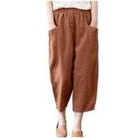 Ležerne prilike pamučne posteljine žetve za žene Ljeto labavo solidske hlače sa šljokicama sa džepom