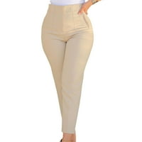 IAKSOHDU High Squist Naslijeđeni džepovi Deveta dužina Ženske pantalone Solidne boje ravnoj bače