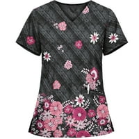 Ženski vrhovi bluza cvjetni kratki rukav Ležerne prilike za žene Ljeto okrugle dekolte majice Brown