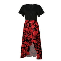 Haljine za žene Kratki rukav visoki niski povremeni maxi cvjetni V-izrez ljetna haljina crvena s