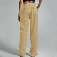 HOKSML pantalone za žene, ženske ležerne pune boje modne džep elastične struke ravne hlače na klirensu