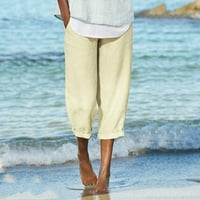 Ženska posteljina All-Match casual labavo puna boja plus veličina ravne hlače plus veličine hlače žute