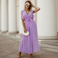 Miayilima Ljetne haljine za ženske plaže duga suknja moda tanka listovna rukava šifon nagnuta suknja od pune boje haljina