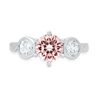 1. CT sjajan okrugli rez simulirani ružičasti dijamant 14k bijelo zlato tromjesečni prsten sz 8.5