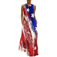 Duga haljina bez rukava za žene USA zastava Štampane maxi haljine Boho Halter casual labav sandress