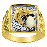 Muški dijamant i opalni prsten 14k žuti ili 14k bijeli sretni konja