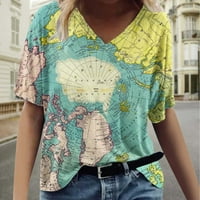 Aoochasliy majice za žene Grafički klirens Trendi kauzal V-izrez za ispis bluza kratkih rukava majica ljetnih vrhova