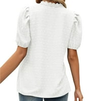 -8jcud okrugli vrat ruffle kratki rukav ženski bluze za žene casual ljetni vrhovi čipke V izrez kratkih