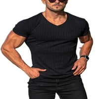 Avamo Muška majica Striped mišićne tee V izrez T majice Kuća za odmor Ležerne bluza s kratkim rukavima