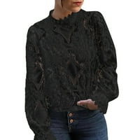 Košulje za žene Žensko proljeće i ljeto Nove vrhove Pogledajte kroz rufflled dugih rukava u obliku okovratne čipke košulje od crne veličine m