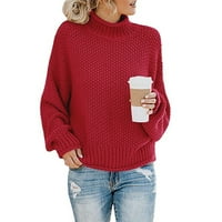 Žena labav pleteni džemper prilagođen koži i ne izblijedjeli pogodno za rad s kupovinom WINE CRVENI