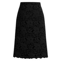 Suknje za žene Stretch čipke FIT DAMIES meko struk uska dama običan ženski suknja s visokim mrljicama, koža crna + l